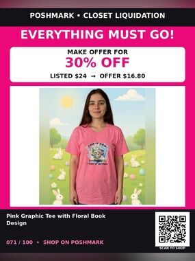 Pink Graphic Tee with Floral Book Design